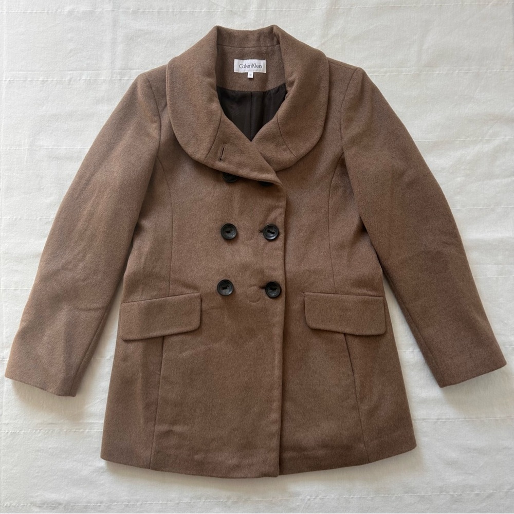 Calvin Klein Double-Breasted Brown Peacoat